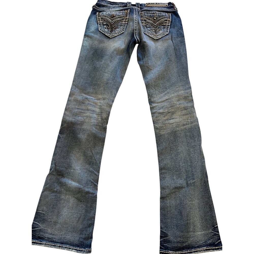 Rock Revival Yanka Mid-Rise Bootcut Jeans Size 27 Womens Denim embroidered bling